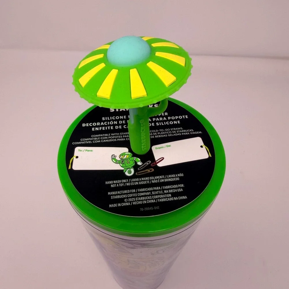 Starbucks Mexico 2024 Doodle Vibe Robot‎ Tumbler 24oz Venti UFO Straw Topper NWT